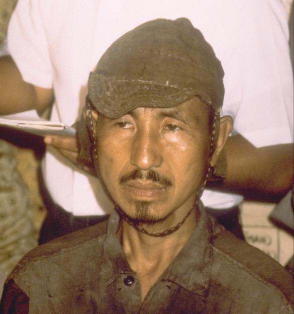 Photo of Lieutenant Onoda at a press conference.