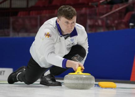 Curling - World Men's Curling Championship - Mosaic Place, Moose Jaw, Saskatchewan, Canada - April 1, 2025 Scotland's Bruce Mouat in action during their match against Italy REUTERS/Todd Korol