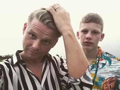 Jeff Brazier posing with his son Freddie.