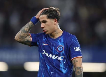 Enzo Fernandez of Chelsea looking disappointed.
