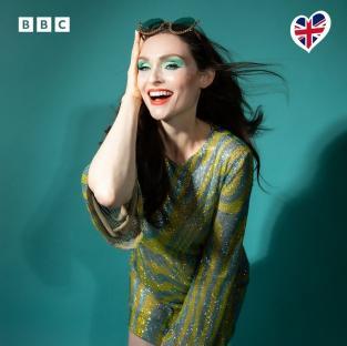 Sophie Ellis-Bextor in a sparkly dress for the BBC Eurovision.