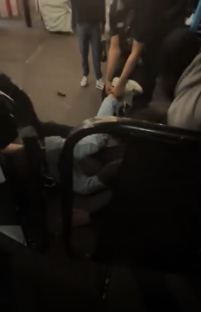A bouncer being punched during a bar brawl.
