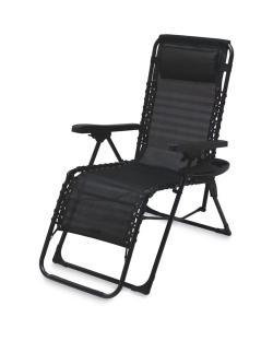 Black zero gravity chair with side tray.