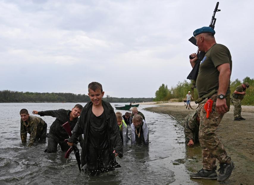 Don Cossack Cadet School students undergoing military training.