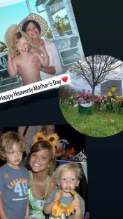 Collage of photos and a gravesite, celebrating Mother's Day.