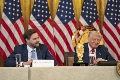 President Trump and Vice President Vance at a FIFA World Cup Task Force meeting.