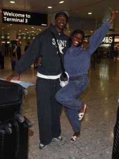 Love Island All Stars contestants Catherine Agbaje and Omar Nyame arriving at Heathrow Airport.