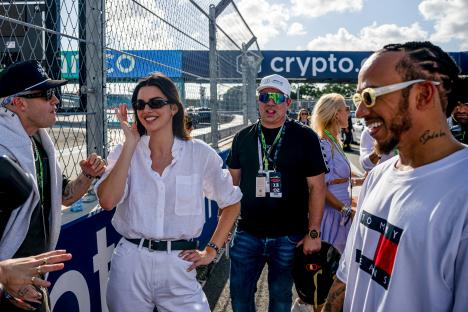 Kendall Jenner and Lewis Hamilton at the Miami Formula One Grand Prix.