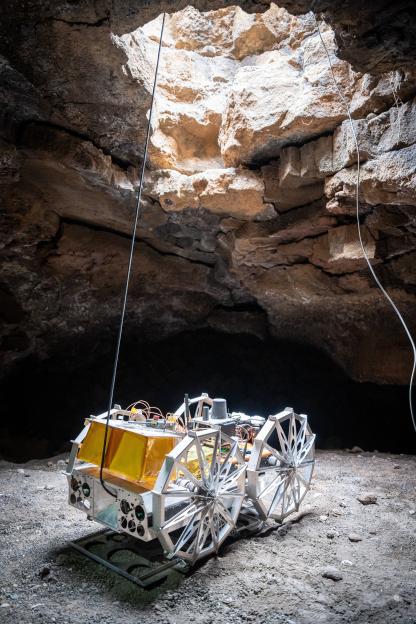 Robot exploring a cave.