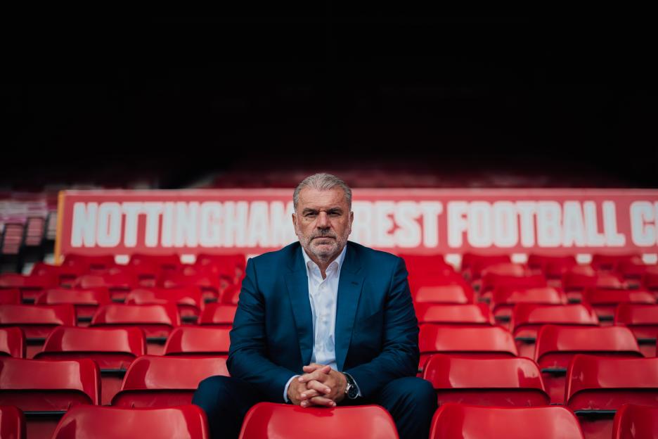 Ange Postecoglou at a Nottingham Forest press conference.