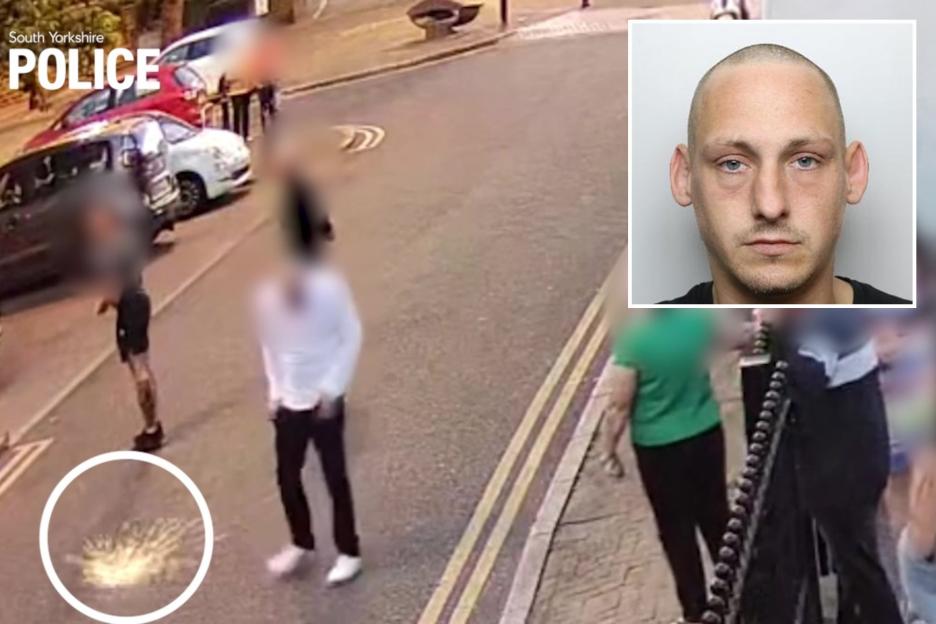 Horrifying moment gunman opens fire on crowded beer garden of pub leaving woman, 55, seriously injured