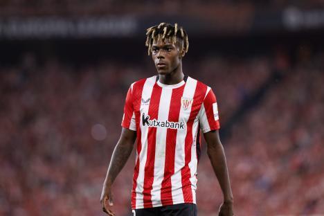 Nico Williams of Athletic Club during a soccer match.