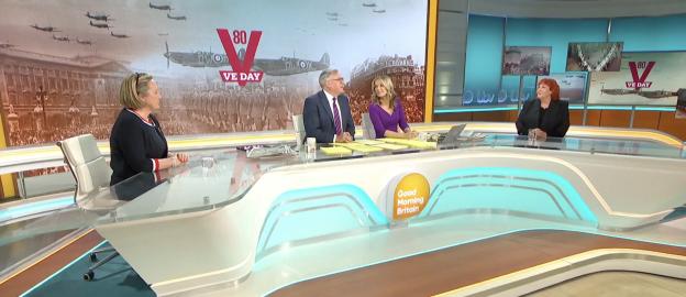 Good Morning Britain presenters discussing VE Day 80th anniversary.