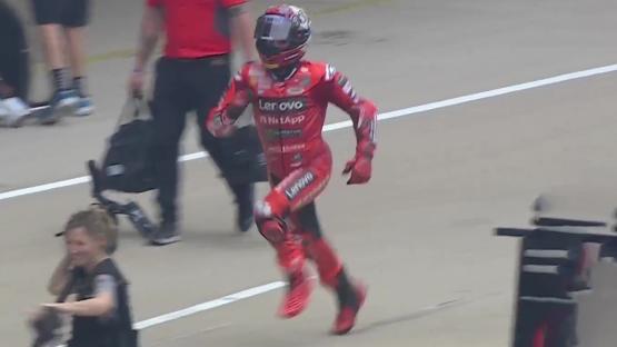 Former MotoGP champion Marc Marquez deliberately causes chaos on the grid before crashing out of race