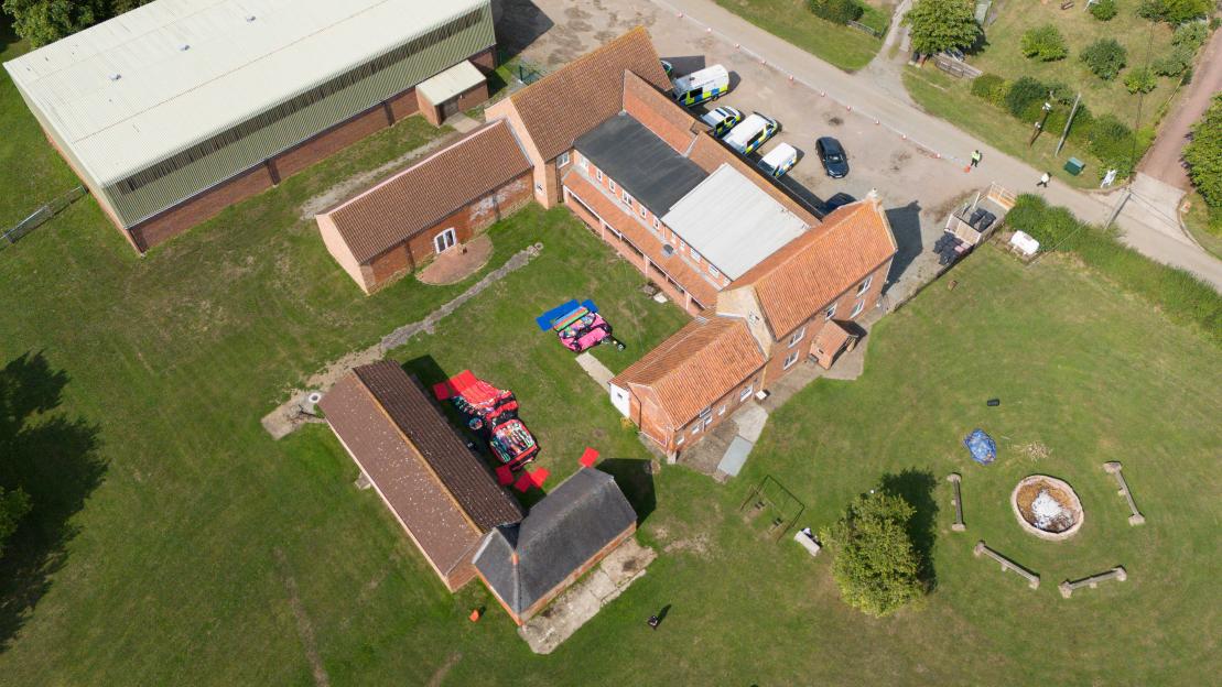 Aerial view of a scene in Stathern, Leicestershire, following a poisoning incident at a summer camp.
