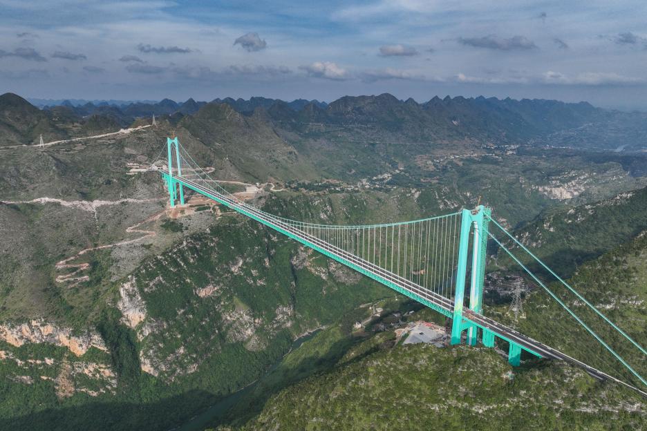 Aerial view of the Huajiang Grand Canyon Bridge in China.