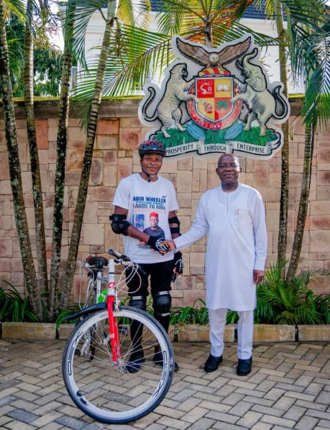 Biker Journeys from Lagos to Abia, Meets Governor Otti Along the Way