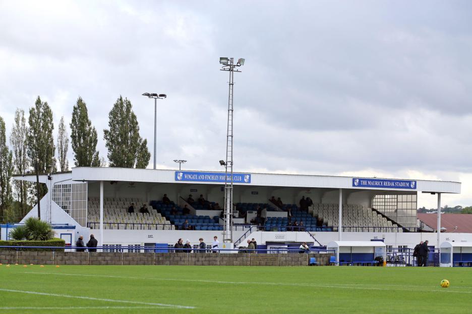 General view of the Harry Abrahams Stadium during a football match.