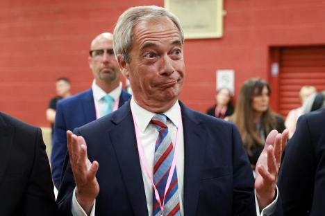 Nigel Farage reacting to election results.