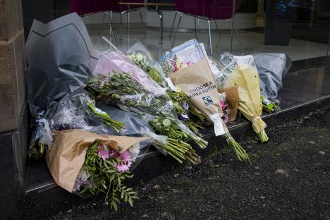 Flowers left as a tribute.