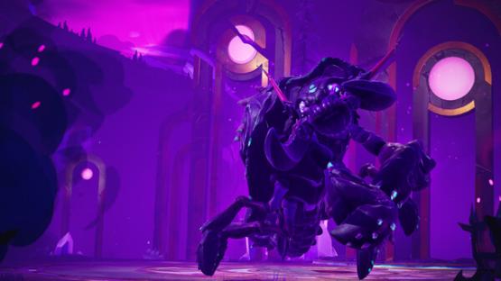 Dauntless game creature in a purple environment.