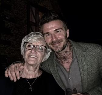 David Beckham with his mother.