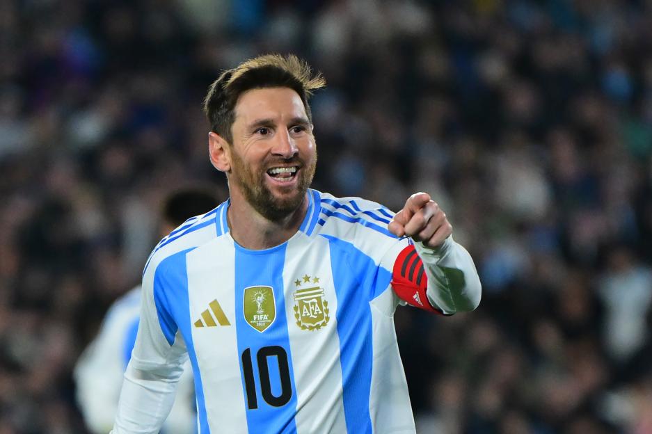 Lionel Messi of Argentina celebrating a goal.
