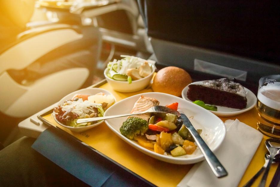 Food served on an airplane in business class.