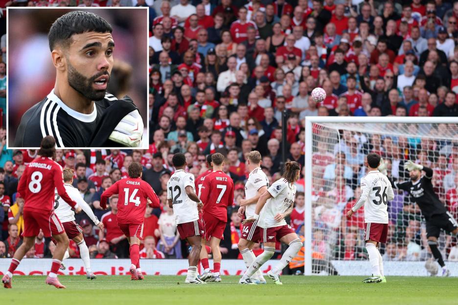 David Raya joins Arsenal boss Mikel Arteta in slamming new Puma ball after he’s beaten by Szoboszlai’s 30-yard free-kick
