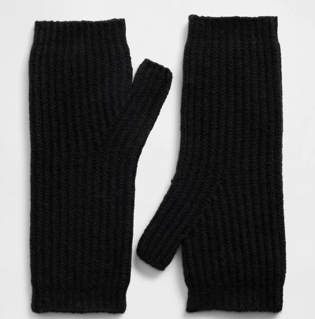 Pair of black CashSoft fingerless mittens.