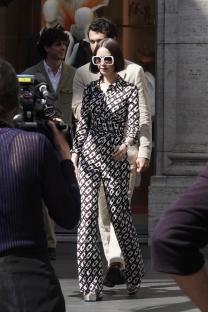 Lily Collins and Eugenio Franceschini on the set of Emily in Paris in Rome.