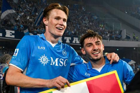 Scott McTominay and Billy Gilmour of SSC Napoli celebrating their Serie A win.