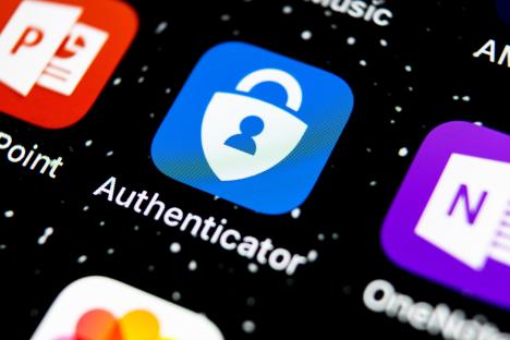 Microsoft Authenticator app icon on a phone screen.