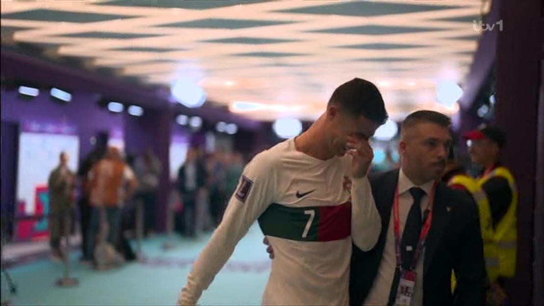 Cristiano Ronaldo crying after Portugal's World Cup quarter-final loss to Morocco.