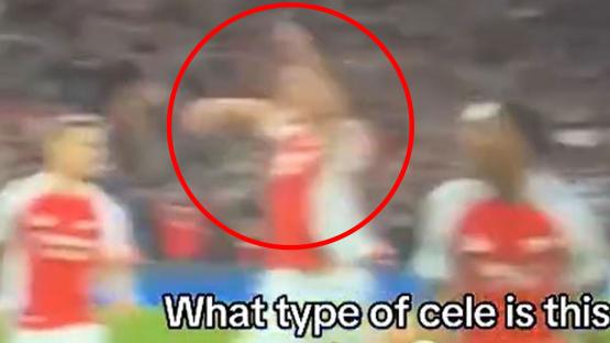 Eagle-eyed fans spot Arsenal star fly into shot with ‘Squidward’ celebration during win over Real Madrid