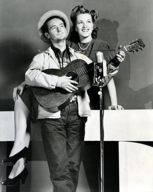 Woody Guthrie and Margaret "Honey Chile" Johnson on a CBS radio show in 1940.