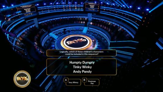 Screenshot of a game show question: