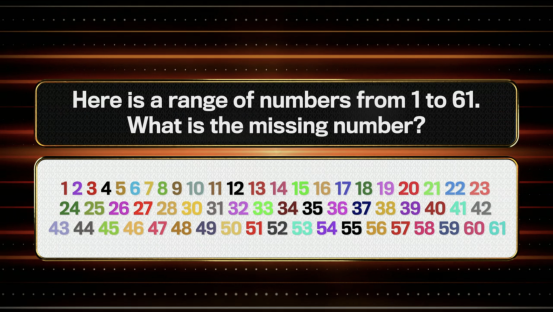 Number puzzle: Find the missing number from 1 to 61.