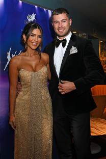 LONDON, ENGLAND - MARCH 09: Ekin-su Culculoglu and Curtis Pritchard attend a drinks reception during the Ballet Icons Gala 2025 at the London Coliseum on March 9, 2025 in London, England. (Photo by Dave Benett/Getty Images)