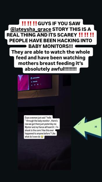 Charlotte Crosby and Lateysha Grace express shock at "hacked baby monitors" and being watched while breastfeeding.