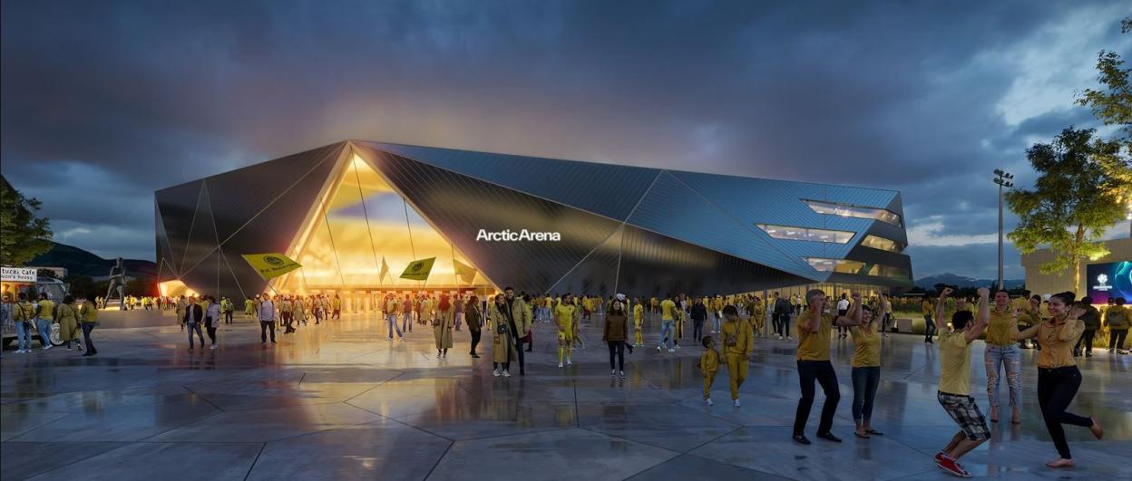 Illustration of the Arctic Arena, a new stadium concept.