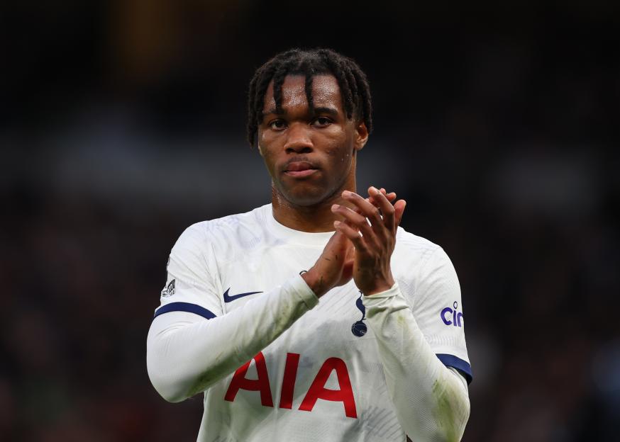 Destiny Udogie of Tottenham Hotspur applauds the fans.