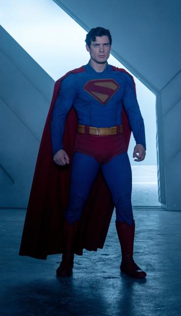 David Corenswet as Superman/Clark Kent in his iconic blue and red suit and cape.
