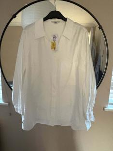 White collared shirt on a hanger.