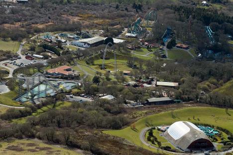 Aerial view of a closed theme park.