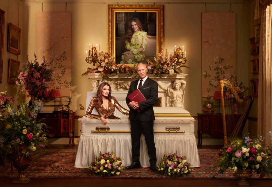 Elizabeth Hurley and Rob Rinder in a promotional image for a show.