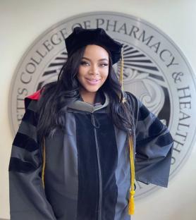 Melanie Kamayou, wife of goalkeeper Andre Onana, in graduation regalia.