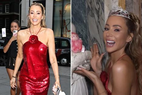 Olivia Attwood stuns in red sequin mini dress as she celebrates birthday with Pete Wicks and Sam Thompson