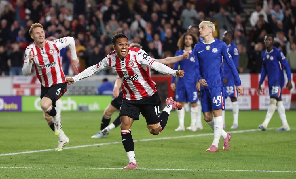 Fabio Carvalho of Brentford celebrating a goal.