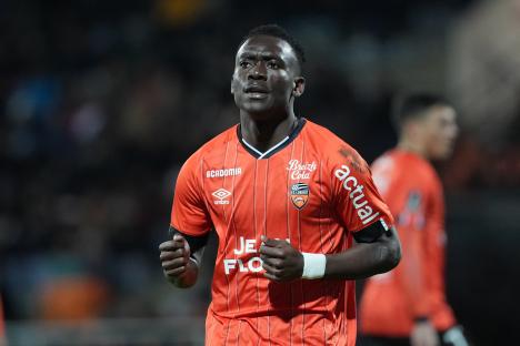 Arthur Avom of FC Lorient during a soccer match.